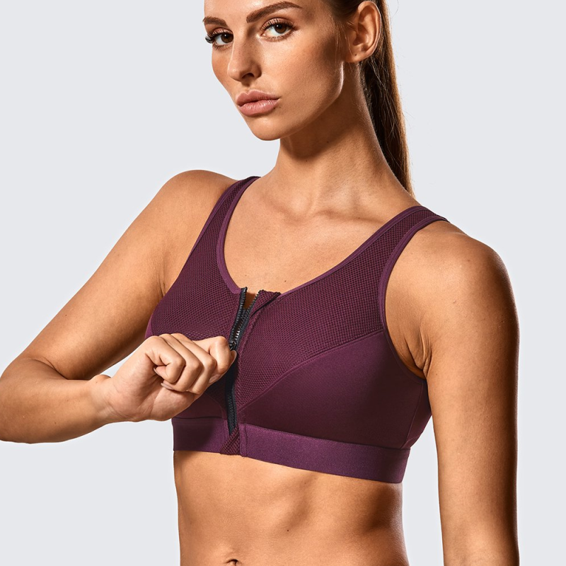 SYROKAN Women's High Impact Front Closure Racerback Full Support Wirefree Sports  Bra Spiced Apple Brown 36C price in UAE,  UAE