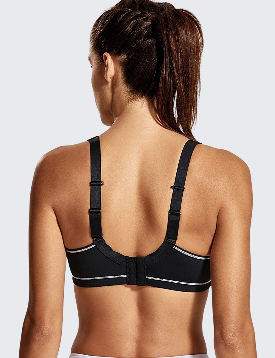 SYROKAN Women's Sports Bra Front Adjustable High Impact Support Padded  Wireless Racerback Plus Size Running Bra Black 32B : : Clothing,  Shoes & Accessories