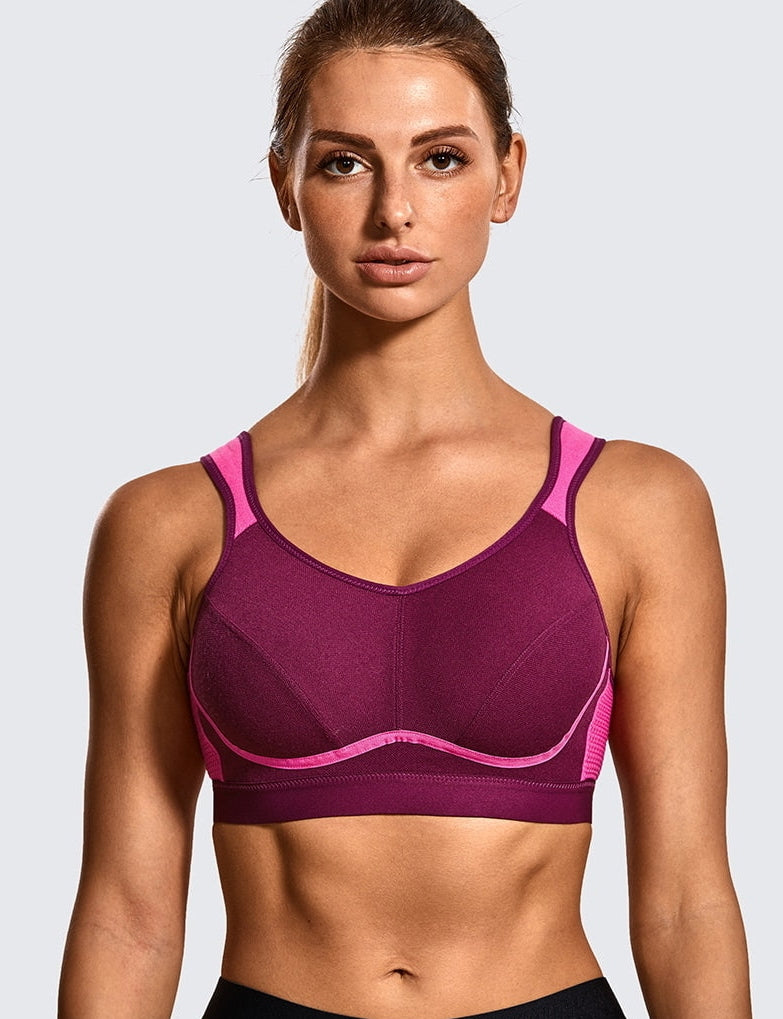 SYROKAN High Impact Sports Bras for Women Underwire High Support Racerback  No Bounce Workout Fitness Gym Crimson Red 38D
