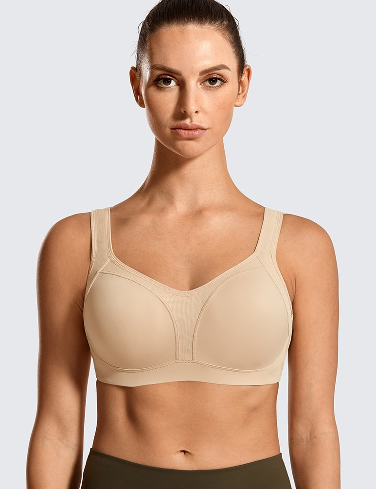SYROKAN High Impact Sports Bras for Women Underwire High Support Racerback  No Bounce Workout Fitness Gym Apricot Beige 38D