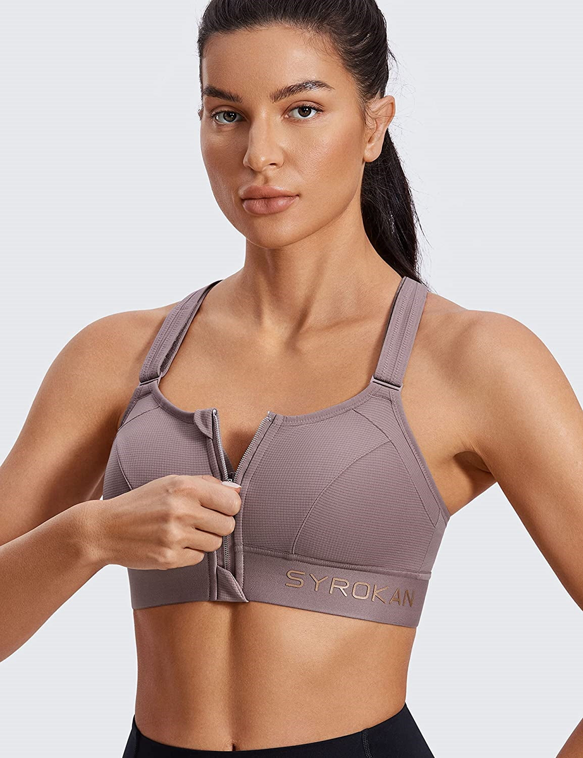 SYROKAN High Impact Sports Bras for Women Underwire High Support Racerback  No Bounce Workout Fitness Gym Mist Grey 38D